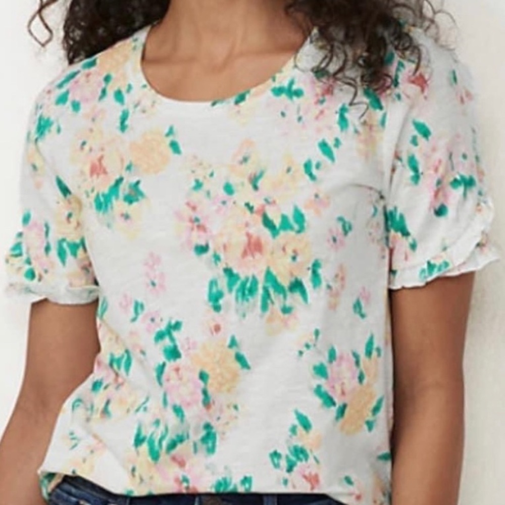 Lauren Conrad Floral Short Sleeve Top | Women's M